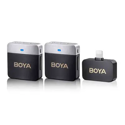 BOYA BY-M1V6 2-Person Wireless Microphone System with Lightning Connector for iOS Devices.